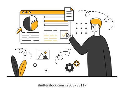To do list concept. Man with done icon. Vector illustration concept