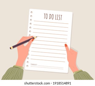 To do list concept. Woman planning day or week. Business task scheduling, work process organization and achievements of goals. Vector illustration in flat cartoon style.