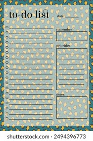 To Do list - cute animal print vector template. Daily planner worksheet doodle pattern