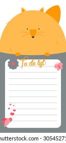 To do list with cute fox vector. Funny hand drawn fox illustration.