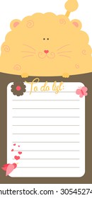 To do list with cute lion vector. Funny hand drawn lion illustration.