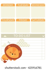To do list. Cute page for notes.Notebooks,decals, diary, school accessories. Cute vector design with little lion
