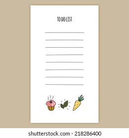 To Do List with cute vector muffin, leaves and carrot on bottom