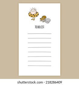 To Do List with cute vector swimming bee on top.