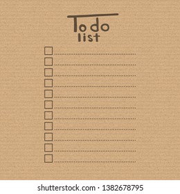To do list. The design on the cardboard. Vector illustration. Blank checklist.