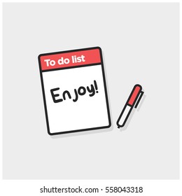 To Do List With Enjoy Written On It (Line Art Vector Illustration in Flat Style Design)