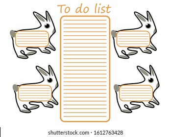 To do list for every day for children. Planner with a cartoon hare. Vector illustration for printing. Schedule with a cute pattern.