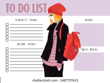 To do list with fashion woman in style Pop Art. Vector illustration