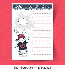 To do list with funny Bunny. Hand-drawn illustration. Vector.
