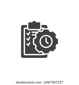 To do list with gear and clock vector icon. filled flat sign for mobile concept and web design. Performance Metrics glyph icon. Symbol, logo illustration. Vector graphics