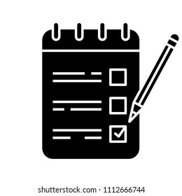 To Do List Glyph Icon. Notepad With Pencil. Taking Notes. Checklist. Silhouette Symbol. Negative Space. Vector Isolated Illustration