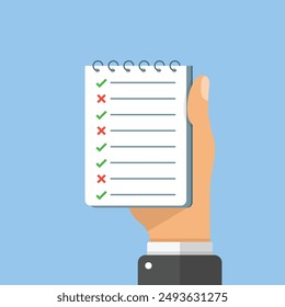 To do list in hand icon in flat style. Paper sheet with clipboard vector illustration on isolated background. Checkbox plan sign business concept.