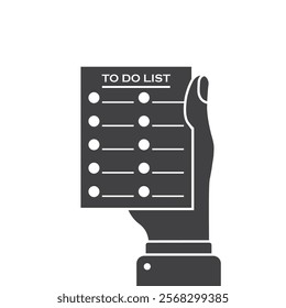 To do list in hand icon in flat style. Paper sheet with clipboard vector illustration on isolated background. Checkbox plan sign business concept.