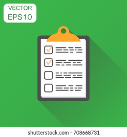 To do list icon. Business concept checklist, task list pictogram. Vector illustration on green background with long shadow.