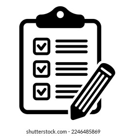 To do list icon. Clipboard with pencil vector icon. Black illustration isolated on white background for graphic and web design.