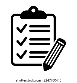 To do list icon. Clipboard with pencil vector icon. Black illustration isolated on white background for graphic and web design.