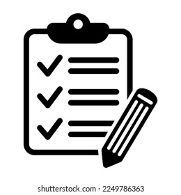 To do list icon. Clipboard with pencil vector icon. Black illustration isolated on white background for graphic and web design.