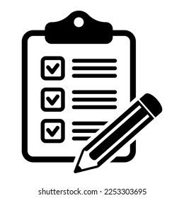 Para hacer un icono de lista. Portapapeles con el icono del vector del lápiz. Ilustración negra aislada en fondo blanco para diseño gráfico y web.