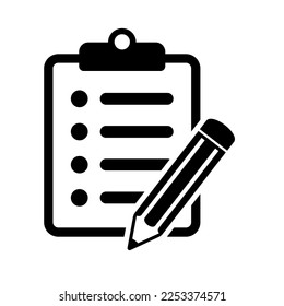 To do list icon. Clipboard with pencil vector icon. Black illustration isolated on white background for graphic and web design.