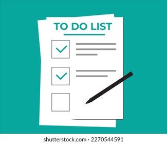 To do list icon concept. Planning sign design. All tasks are completed. Paper sheets with check mark. Vector flat illustration isolated on blue background
