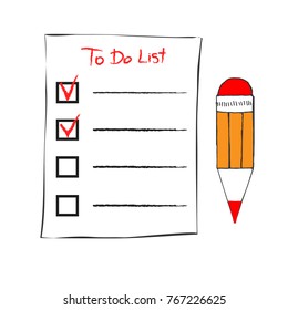 To do list icon in doodle sketch lines. Office report information. Sketch hand with clipboard checklist and pen isolated on white background vector illustration. Checklist and pencil tick