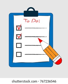 To do list icon in doodle sketch lines. Office report information. Sketch hand with clipboard checklist and pen isolated on white background vector illustration. Checklist and pencil tick