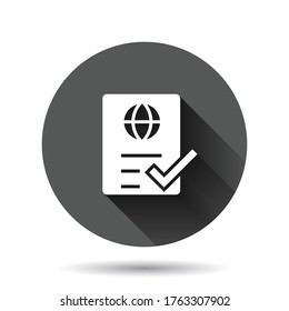 To do list icon in flat style. Document checklist vector illustration on black round background with long shadow effect. Notepad check circle button mark business concept.