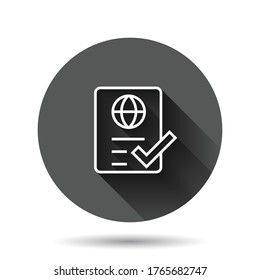 To do list icon in flat style. Document checklist vector illustration on black round background with long shadow effect. Notepad check circle button mark business concept.