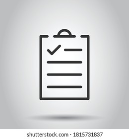 To do list icon in flat style. Document checklist vector illustration on white isolated background. Notepad check mark business concept.