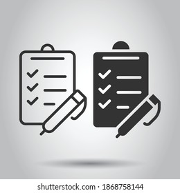To do list icon in flat style. Document checklist vector illustration on white isolated background. Notepad check mark business concept.