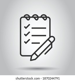 To do list icon in flat style. Document checklist vector illustration on white isolated background. Notepad check mark business concept.