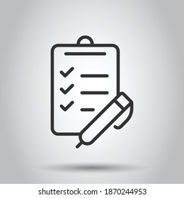 To do list icon in flat style. Document checklist vector illustration on white isolated background. Notepad check mark business concept.