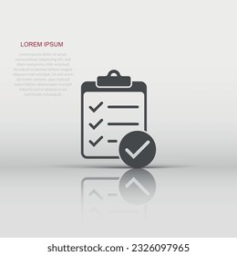 To do list icon in flat style. Document checklist vector illustration on white isolated background. Notepad check mark business concept.