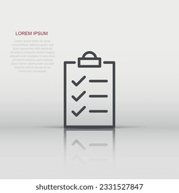 To do list icon in flat style. Document checklist vector illustration on white isolated background. Notepad check mark business concept.