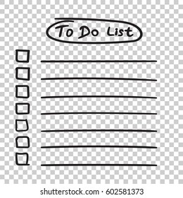 To do list icon with hand drawn text. Checklist, task list vector illustration in flat style on isolated background.