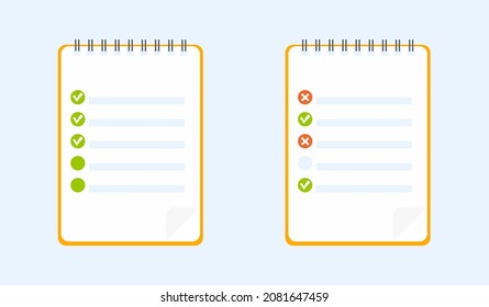 Para hacer un icono de lista. Un bloc de notas con una lista de tareas pendientes completa e incompleta.