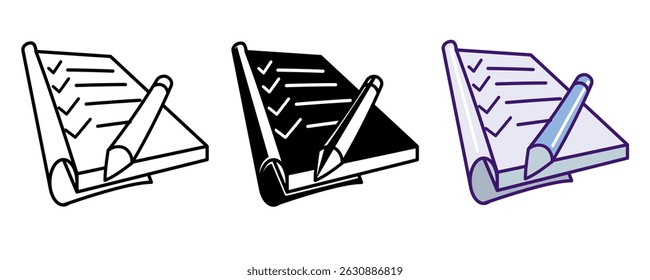 To Do List icon represented by paper, checklist, pen Line, Filled, Color style.