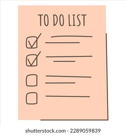 To do list icon vector isolated. Paper with list of tasks in doodle style. Business form, daily plan. Check marks on paper sheet.