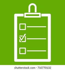 To do list icon white isolated on green background. Vector illustration