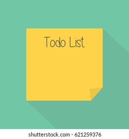 to do list information that written on yellow sticky notes with flat long shadow style as background 