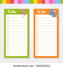 To do list for kids. Empty template. Isolated color vector illustration. Funny character. Cartoon style. For the diary, notebook, bookmark.
