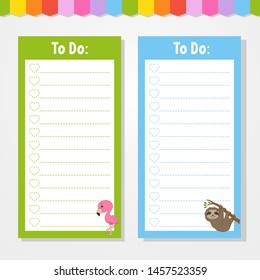 To do list for kids. Empty template. Isolated color vector illustration. Funny character. Cartoon style. For the diary, notebook, bookmark.