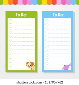 To do list for kids. Empty template. Isolated color vector illustration. Funny character. Cartoon style. For the diary, notebook, bookmark.