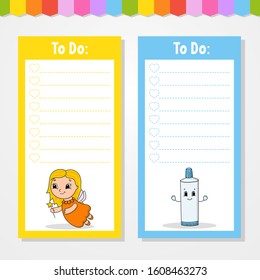 To do list for kids. Empty template. The rectangular shape. Isolated color vector illustration. Funny character. Cartoon style. For the diary, notebook, bookmark.