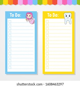 To do list for kids. Empty template. The rectangular shape. Isolated color vector illustration. Funny character. Cartoon style. For the diary, notebook, bookmark.