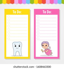 To do list for kids. Empty template. The rectangular shape. Isolated color vector illustration. Funny character. Cartoon style. For the diary, notebook, bookmark.