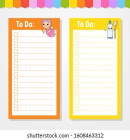 To do list for kids. Empty template. The rectangular shape. Isolated color vector illustration. Funny character. Cartoon style. For the diary, notebook, bookmark.
