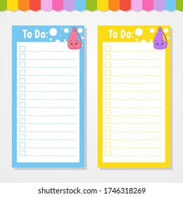 To do list for kids. Empty template. The rectangular shape. Isolated color vector illustration. Funny character. Cartoon style. For the diary, notebook, bookmark.