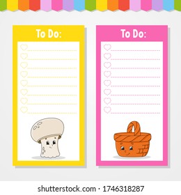 To do list for kids. Empty template. The rectangular shape. Isolated color vector illustration. Funny character. Cartoon style. For the diary, notebook, bookmark.