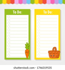 To do list for kids. Empty template. The rectangular shape. Isolated color vector illustration. Funny character. Cartoon style. For the diary, notebook, bookmark.